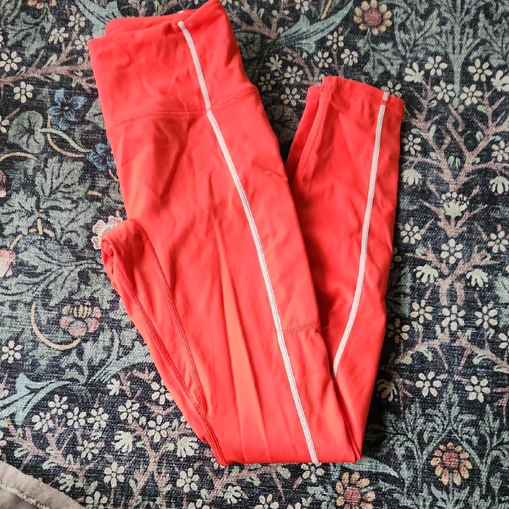 Fabletics Motion 365 High Waist Pocket Legging Bright Coral Contrast Stitching